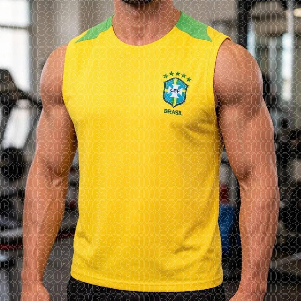 2026 Brazilian National Football Team Men's Sleeveless T-shirt 3D Printed Breathable Quick Drying Casual Tank Top FamilyMatching