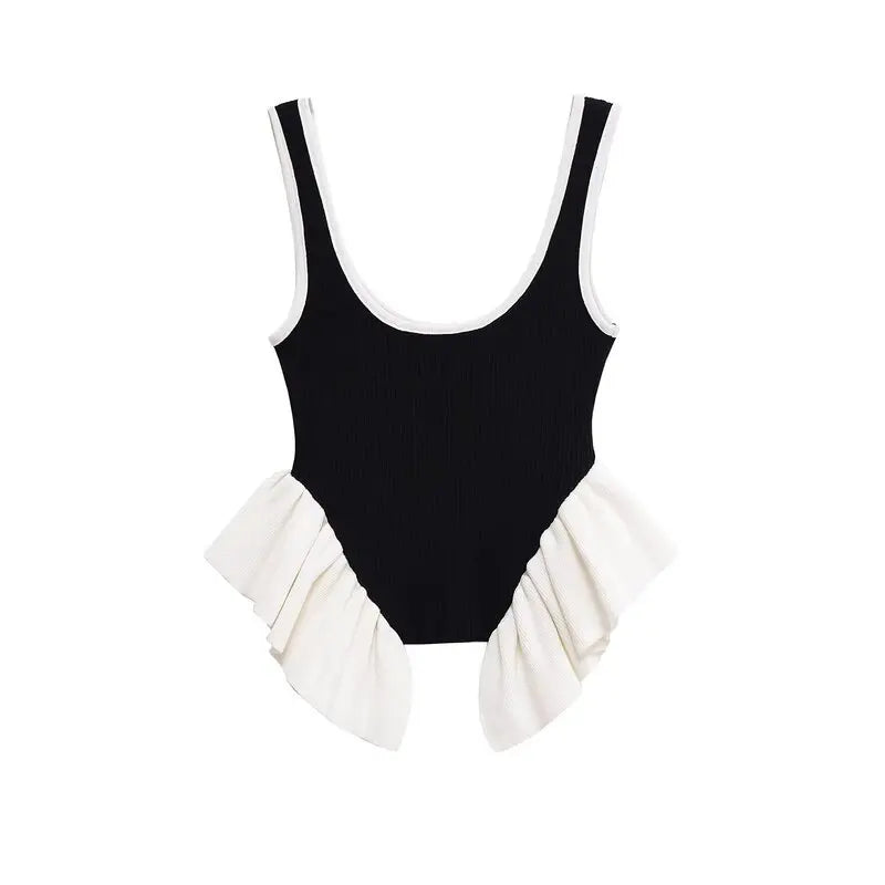 Summer 2025 New Women's Svel round Ne Pullover Color Blo Design Knitted Vest Top Faion Commute Sle ort Length