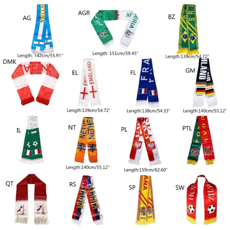 Football Scarf Double-sided Printed Soccer Fan Scarf 15 Countries 5.11x51.18In