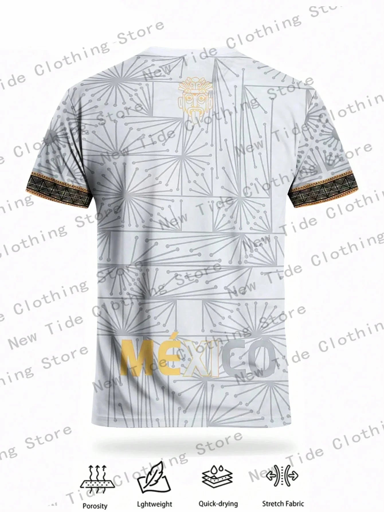 Mexico Men's Soccer Jersey Mexico Youth Crew Neck Comfortable Sports Top With Mayan Civilization, Deity Graphic Print Suitable 2