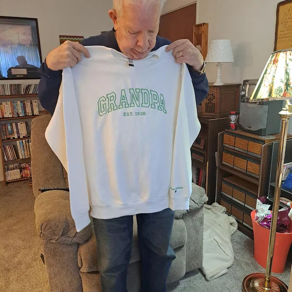 Custom Embroidered Sweatshirt, Name On Sleeve With Heart, Grandpa Shirt With Date, Daddy Est Year Shirt, Gift For New Dad