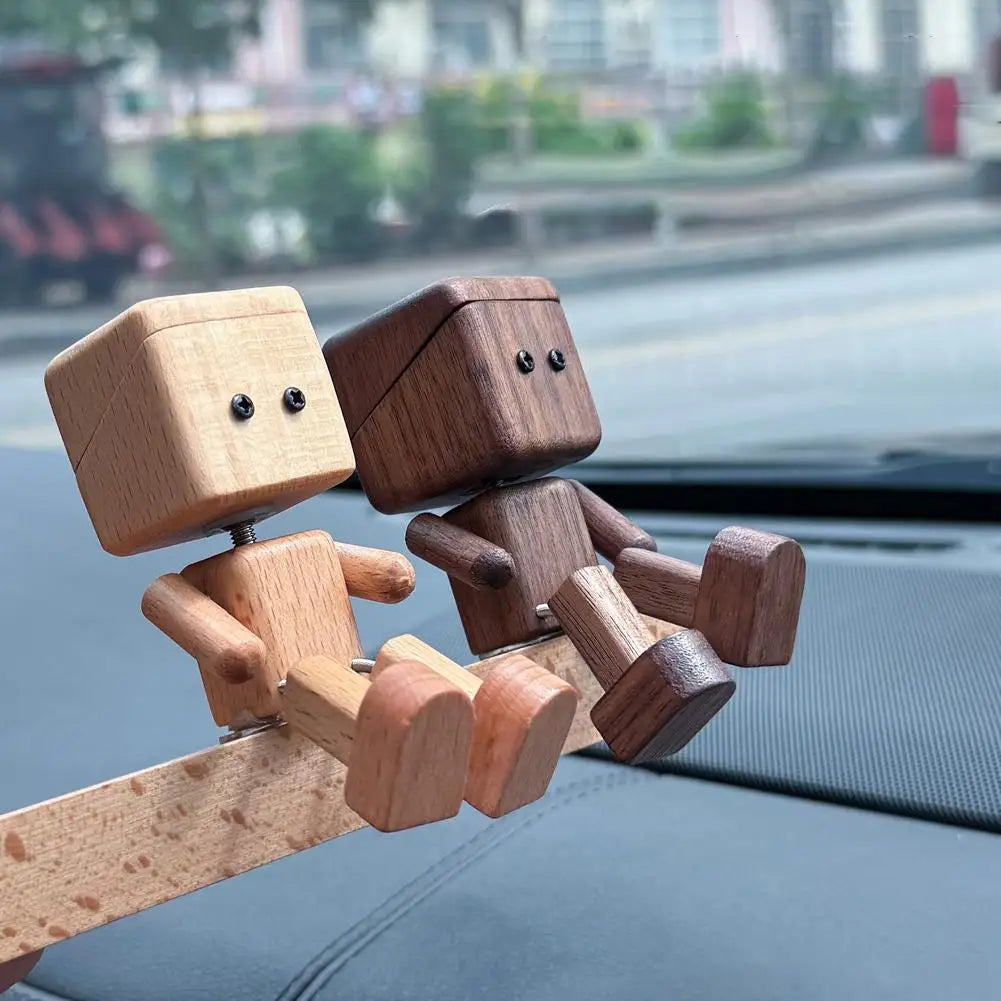 Wooden Shaking Doll with Aromatherapy Function Fun Dashboard Decoration for Car Office Home Natural Wood Craft Gift
