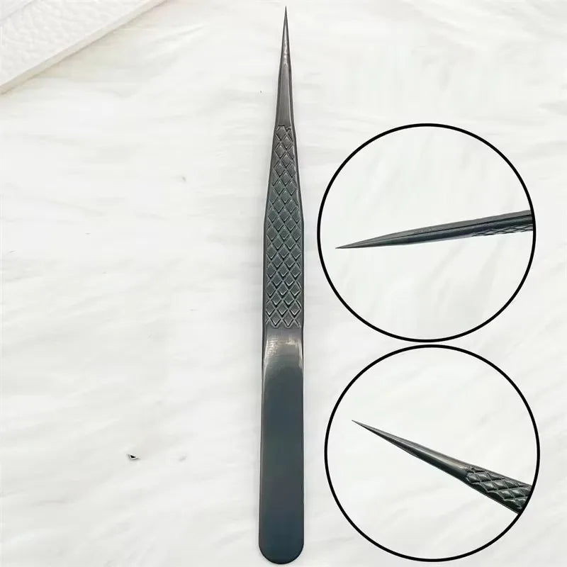 Customized Private LOGO False Lash Tweezers For Eyelash Extensions Boot Isolation Clip Tongs Black Perfect Close Nail Art Tools