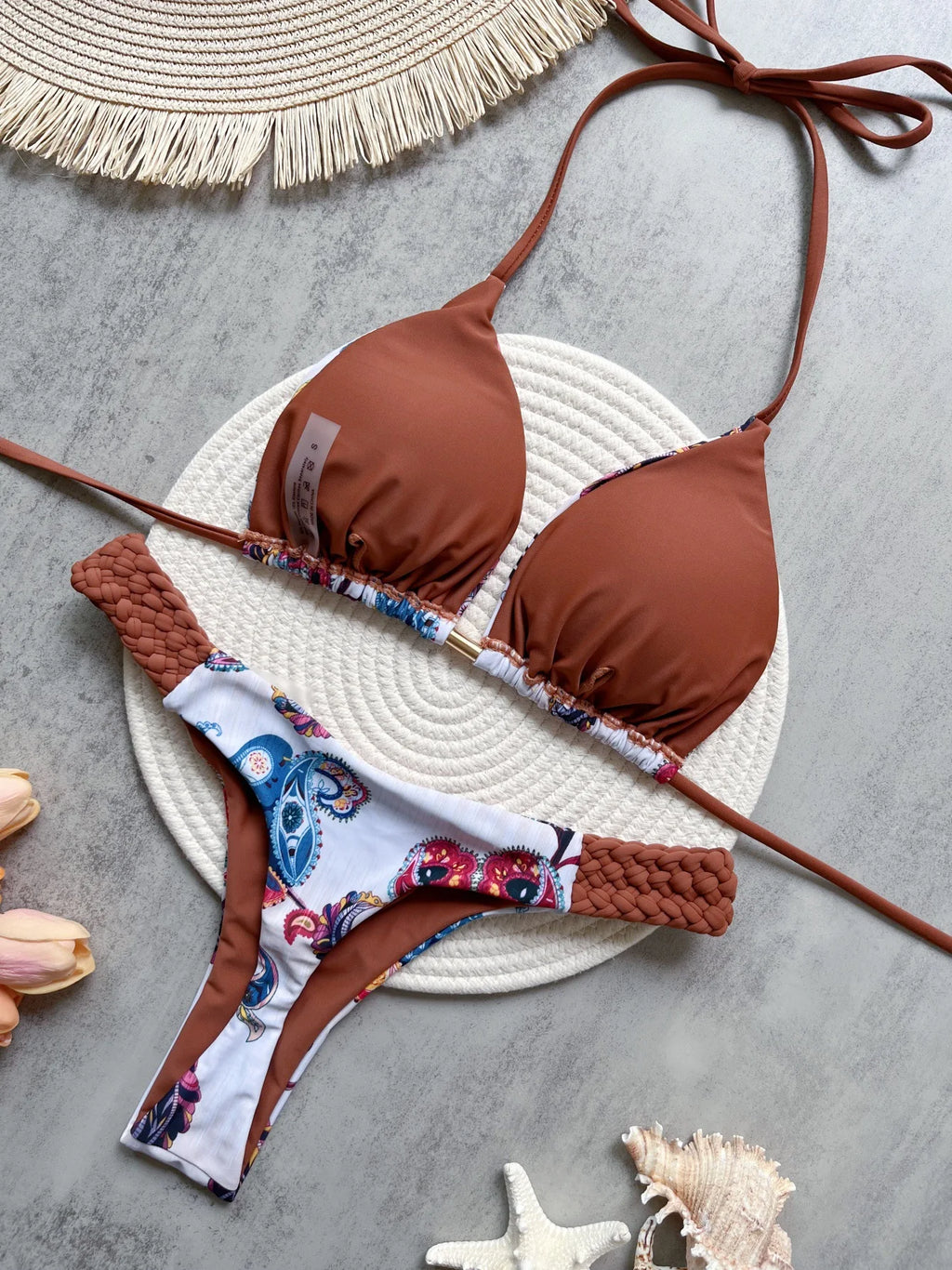 2026 New Weaving Bikini Set Women's print 2 Piece Swimsuit women sexy suspender Backless Beach Vacation Bathing Suit swimwear