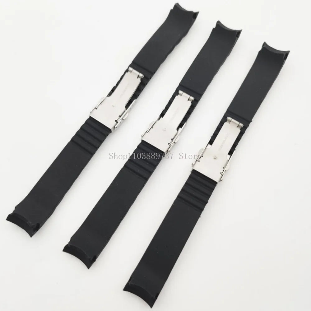 Silicone WatchBand 16mm 18mm 20mm 22mm 24mm 26mm Curved End Strap Folding Buckle Sport Bracelets Men Women Replacement Wristband