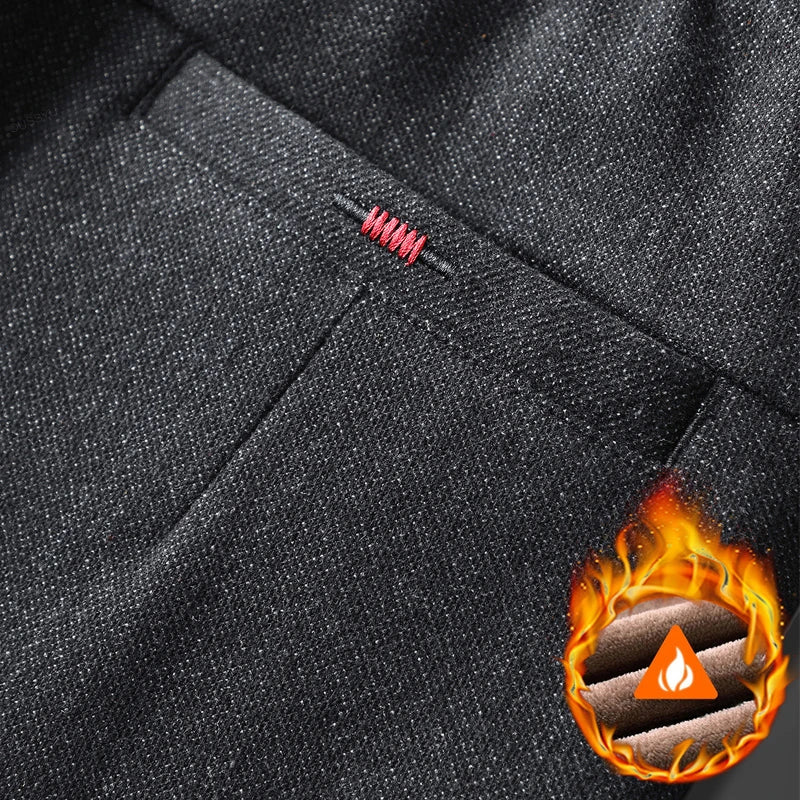 Winter Fleece Warm Men's Brushed Fabric Casual Pants Outdoors Business Thick Velvet Cotton Flocking PlushTrousers Male 28-38
