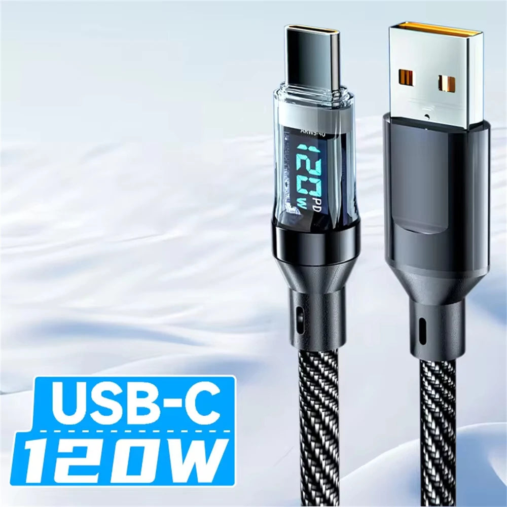 NNBILI 120W Type C to Type C Cable Phone Super Fast Charging Cable With LED Display USB To Type-C Data Cord For huawei oppo vivo