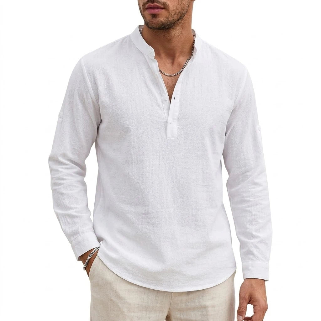 Luxury Mens Cotton Shirts Henley Casual Long Sleeve T-Shirts Beach Hawaiian Summer Linen Shirt for Men Gym Man Casual Tshirts