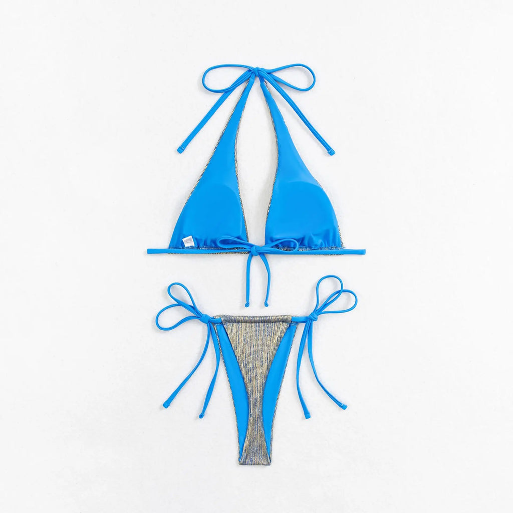 Sexy Golden String Bikini 2024 Women Swimsuit Female Swimwear Thong Halter Bikinis Set Brazilian Beach Bathing Suit Biquini