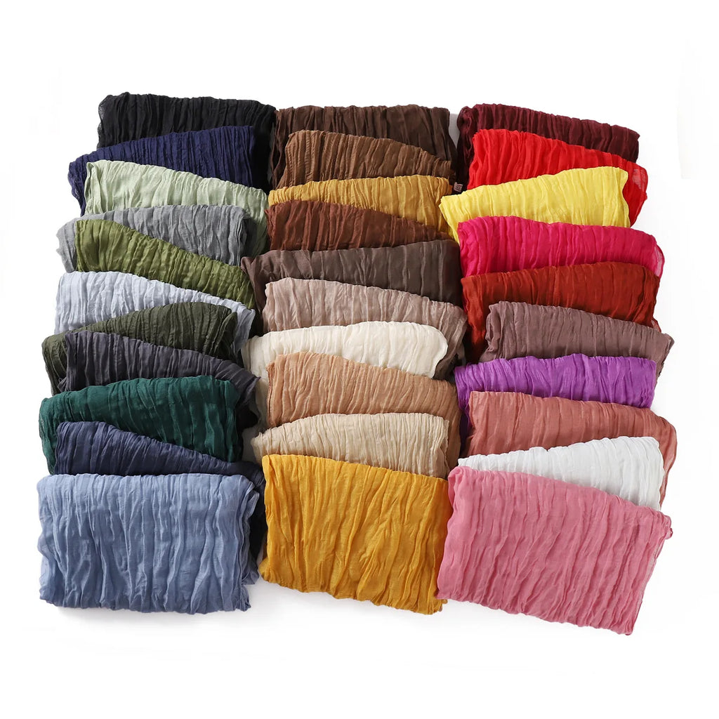 Crumpled Scarf For Women Girls Students Spring New Solid Color Cotton Voile Thin Scarves Soft Knitting Shawl Female Wrap Shawls