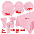 Pink Party Supplies Dinnerware Disposable Set Napkin Cup Plate Knife Fork SpoonTablecloth for Baby Shower Wedding Birthday Party