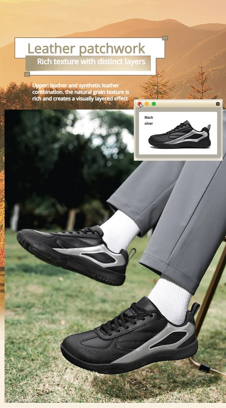Men's Sports Shoes New Low Heel Round Toe Flat Heel Leather Surface Breathable and Comfortable Lace-up Couple's Style