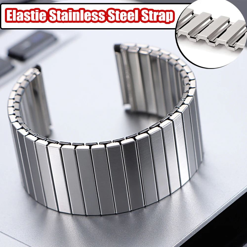 14mm 16mm 18mm 20mm 22mm Stainless Steel Elastic Stretch Strap Watch Band Accessories Bracelet Metal Expansion Strap Wristband