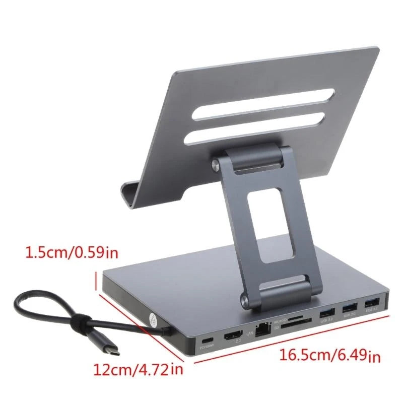 Aluminum Type C Docking Station Laptop Stand /9 in 1 for Fast Data Transmission and Expanded 2xHDMI4K USB3.0 HUB