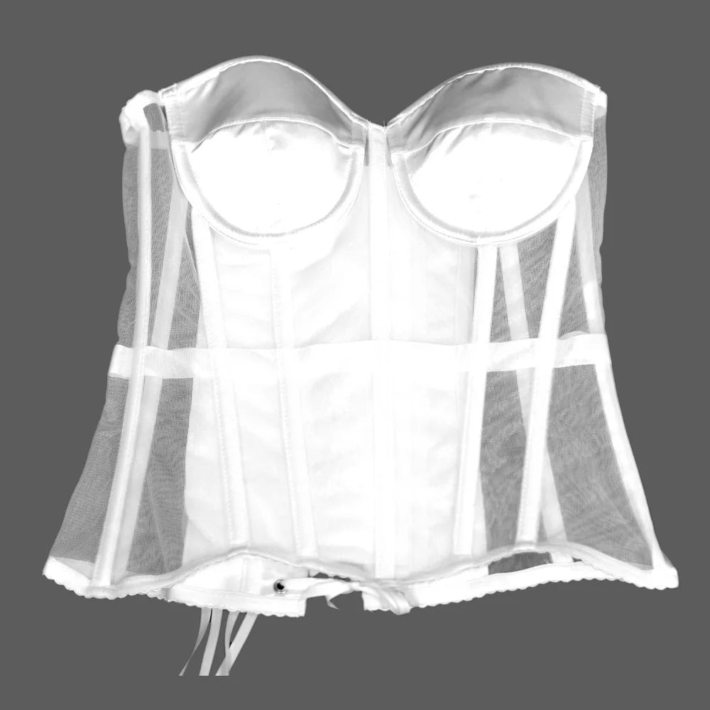 Women's Plastic Bones Support Mesh Strapless Soiree Convertible Corset Bustier Bra to Support and Carry Special Occasion Dresses