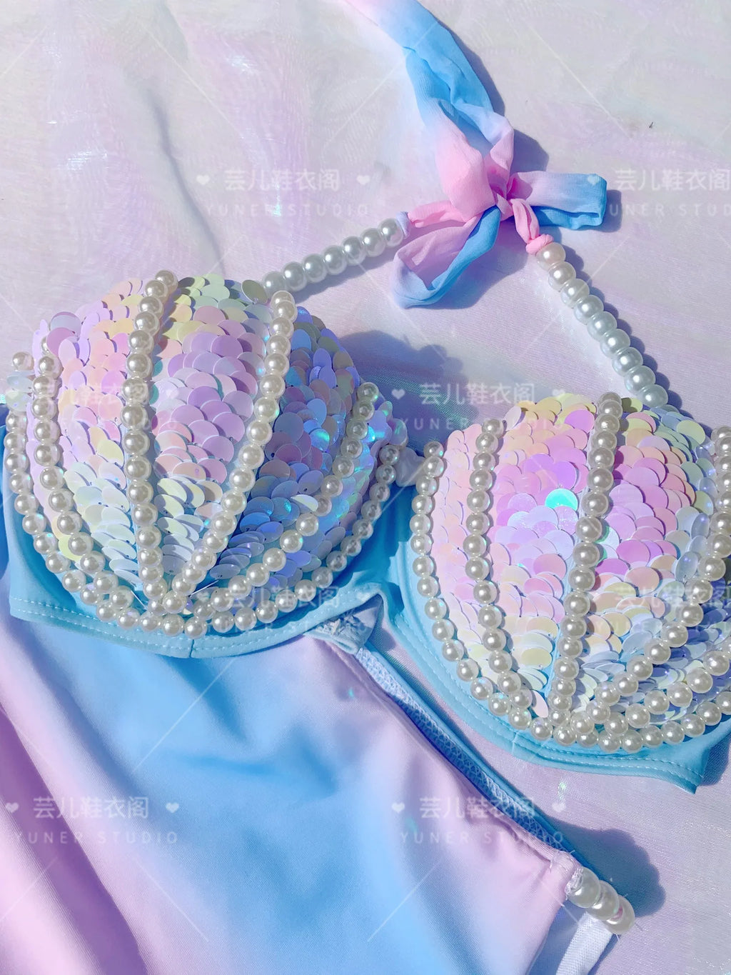 RM Mermaid Sequin Corset Bikini Swimsuit Free Diving Performance Oceanarium Electro Festival Bra Bar Cos Costumes
