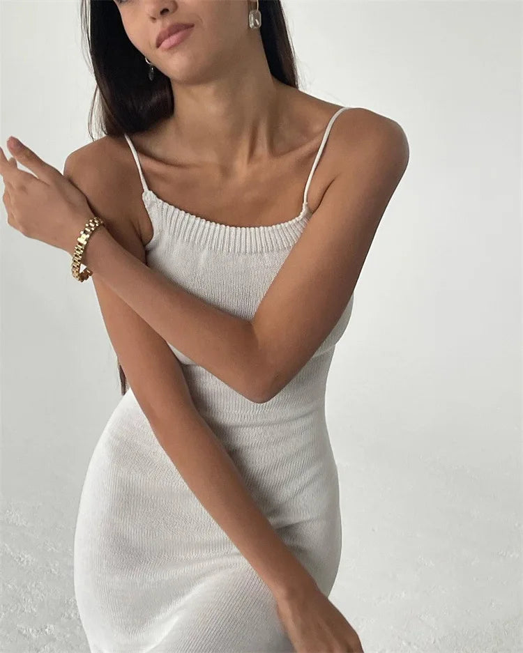 Cryptographic Sexy Backless Bandage Knitted Dress Elegant Outfits for Women Sleeveless Club Party Birthday Slip Dresses Clothes