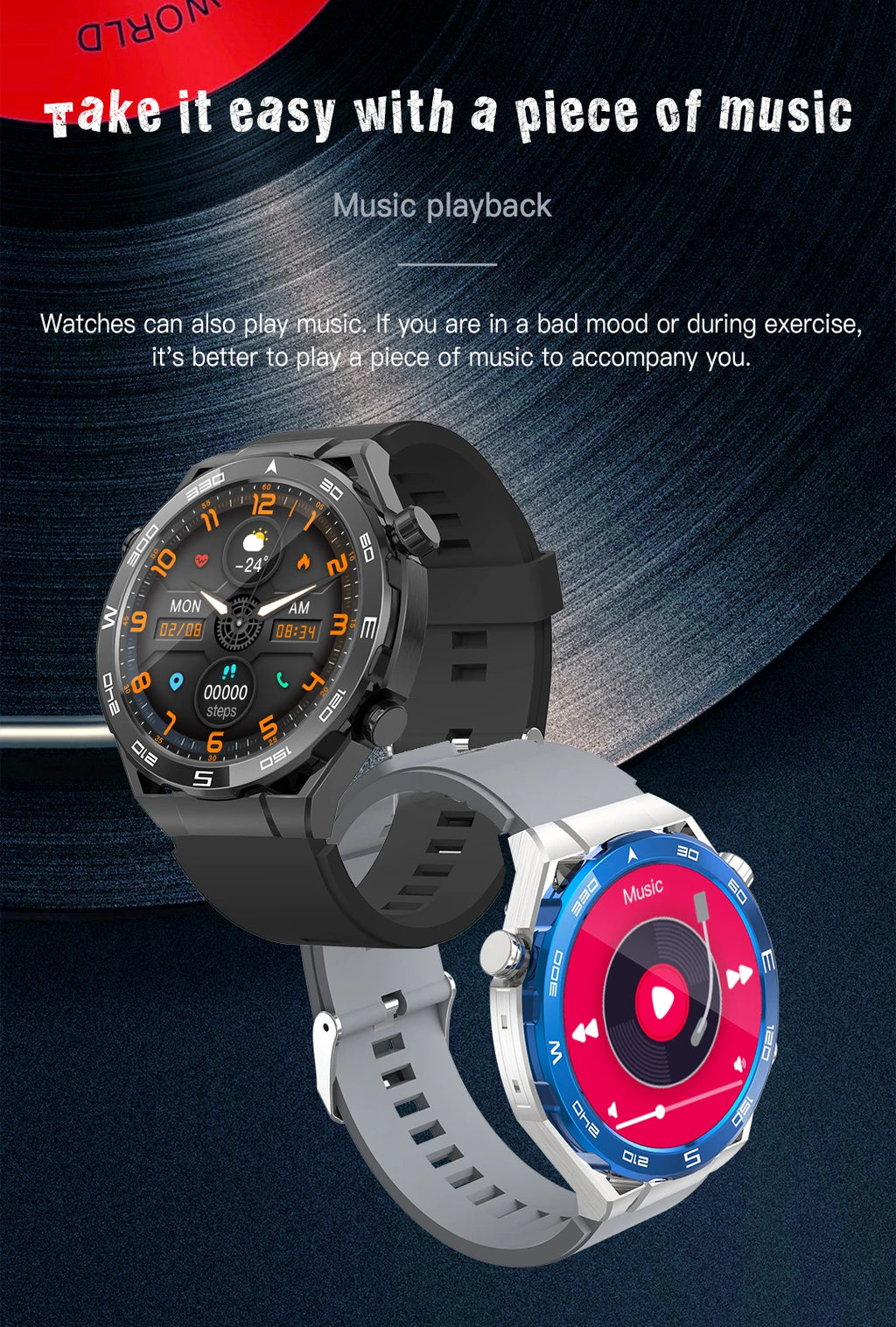 Smart Watch for Men Women Outdoor Activities Fitness Tracker Heart Rate Monitor Calorie Step Counter Sport Watch Music Play