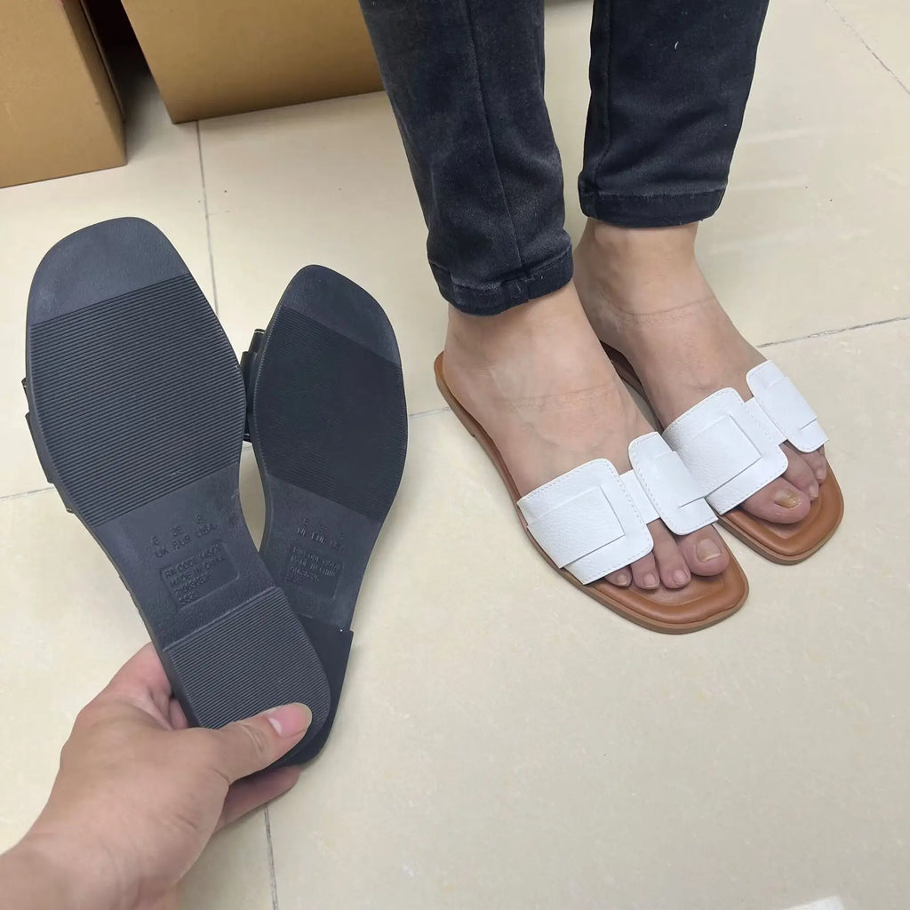 Causal Flat Woman's Slippers Peep Toe Outside Street Female Beach Shoes 2025 Summer Soft Leather Brand Design Ladies Slides