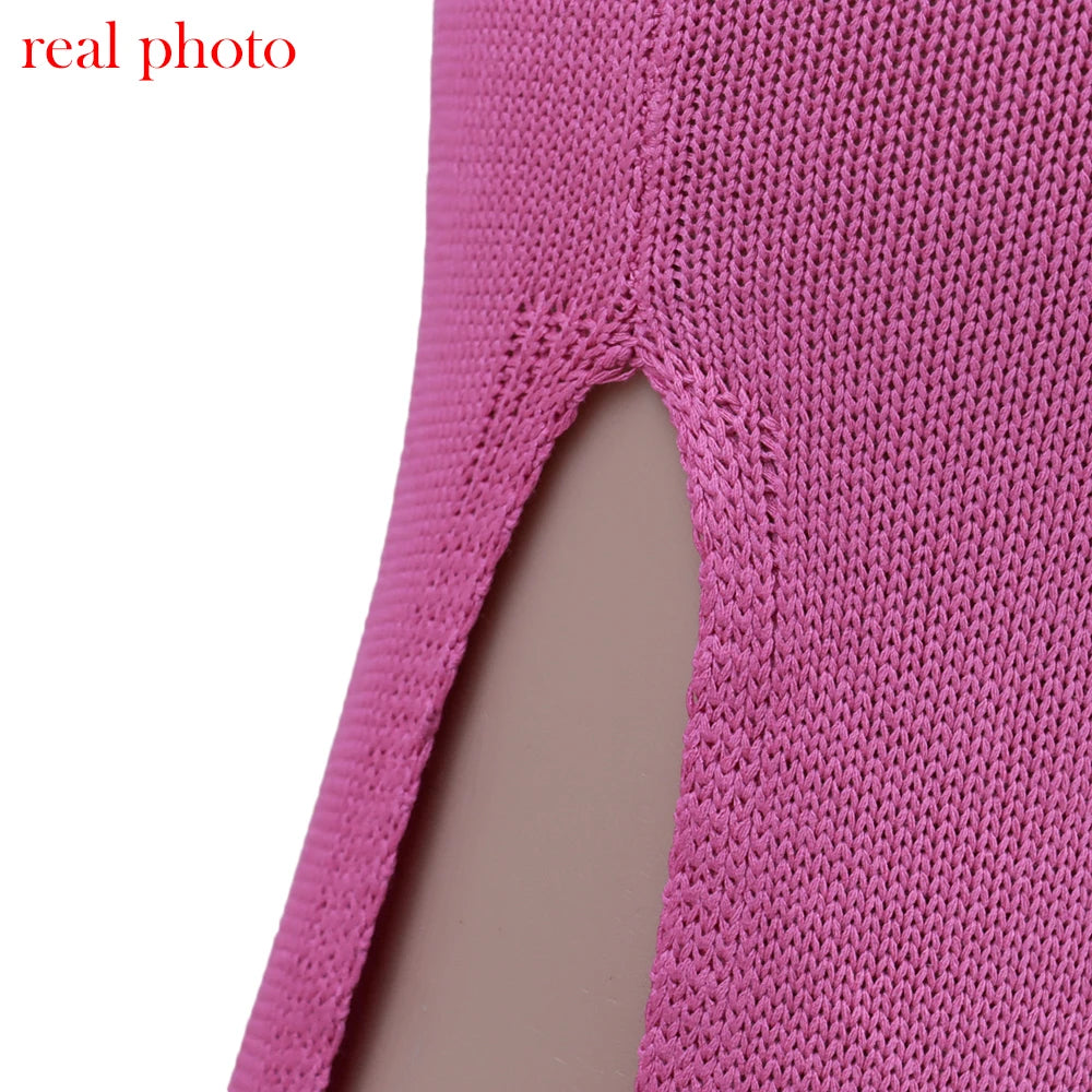 Cryptographic Sexy Backless Bandage Knitted Dress Elegant Outfits for Women Sleeveless Club Party Birthday Slip Dresses Clothes