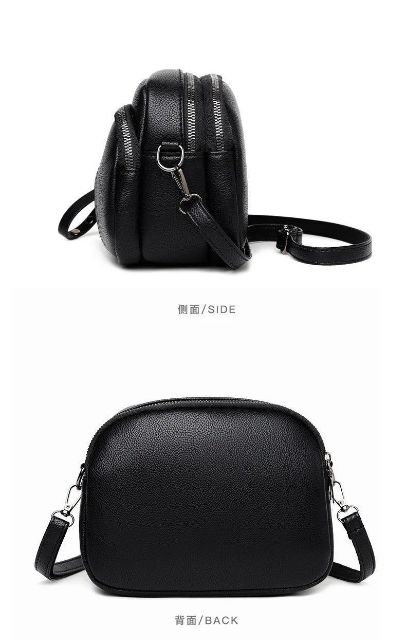 Solid Color Fashionable Rivet Zipper Women's Mobile Phone Bag Simple Soft Leather Shoulder Crossbody Small Square Bag Handbag