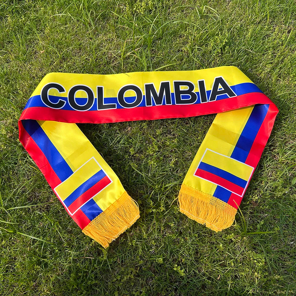 Colombia Scarf 14x135cm Double-sided Printed Colombia Flag Satin Colombia Scarf Suitable for 2026 world cup Sports Events
