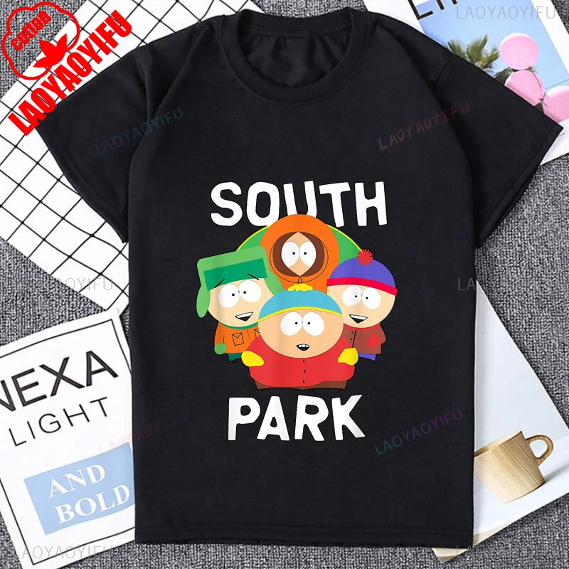 South Park Graphic Printed Man Tshirt Cotton Short Sleeve Streetwear Casual Fashion Loose Women T-shirt 90s Cartoon Vintage Tee