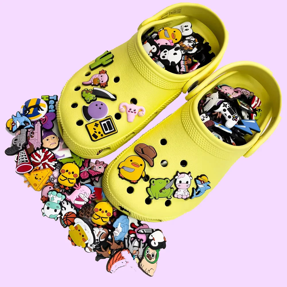 20/30/50/100pcs Random Shoe Charms Cute Cartoon Animal Pink Shoe Accessories Clips Decorations Pin Duck Frog Jeans Set Pendant