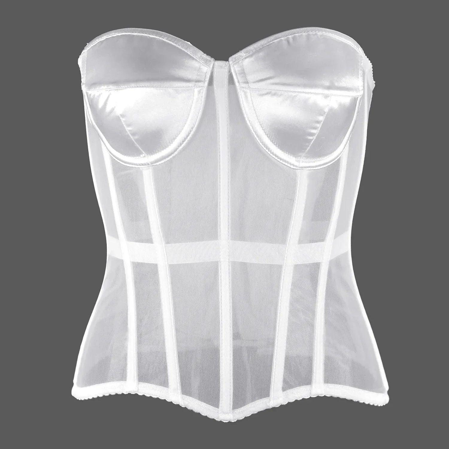 Women's Plastic Bones Support Mesh Strapless Soiree Convertible Corset Bustier Bra to Support and Carry Special Occasion Dresses
