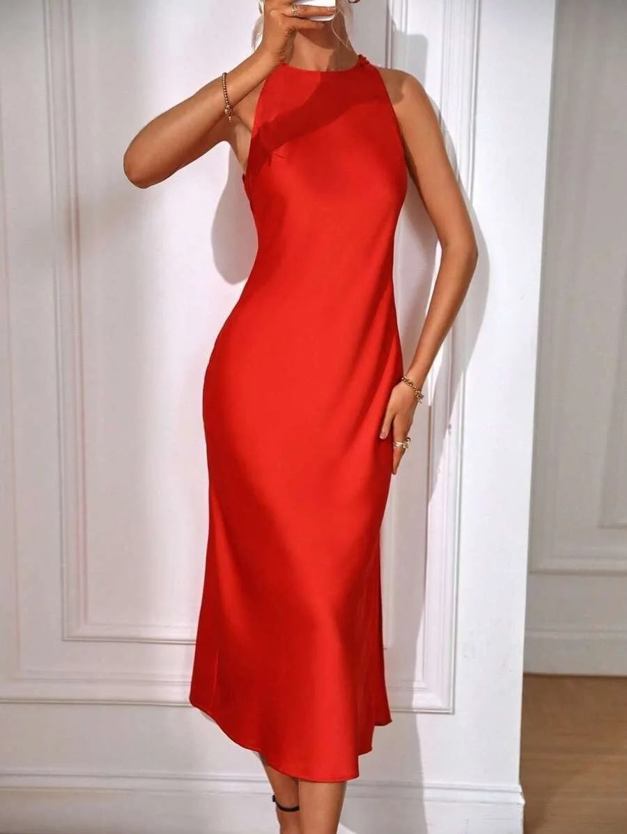 2025 Dress Women Female Clothing Fashion Elegant Evening Party Dresses Satin Dress for Women Spring and Summer Sleeveless Slit