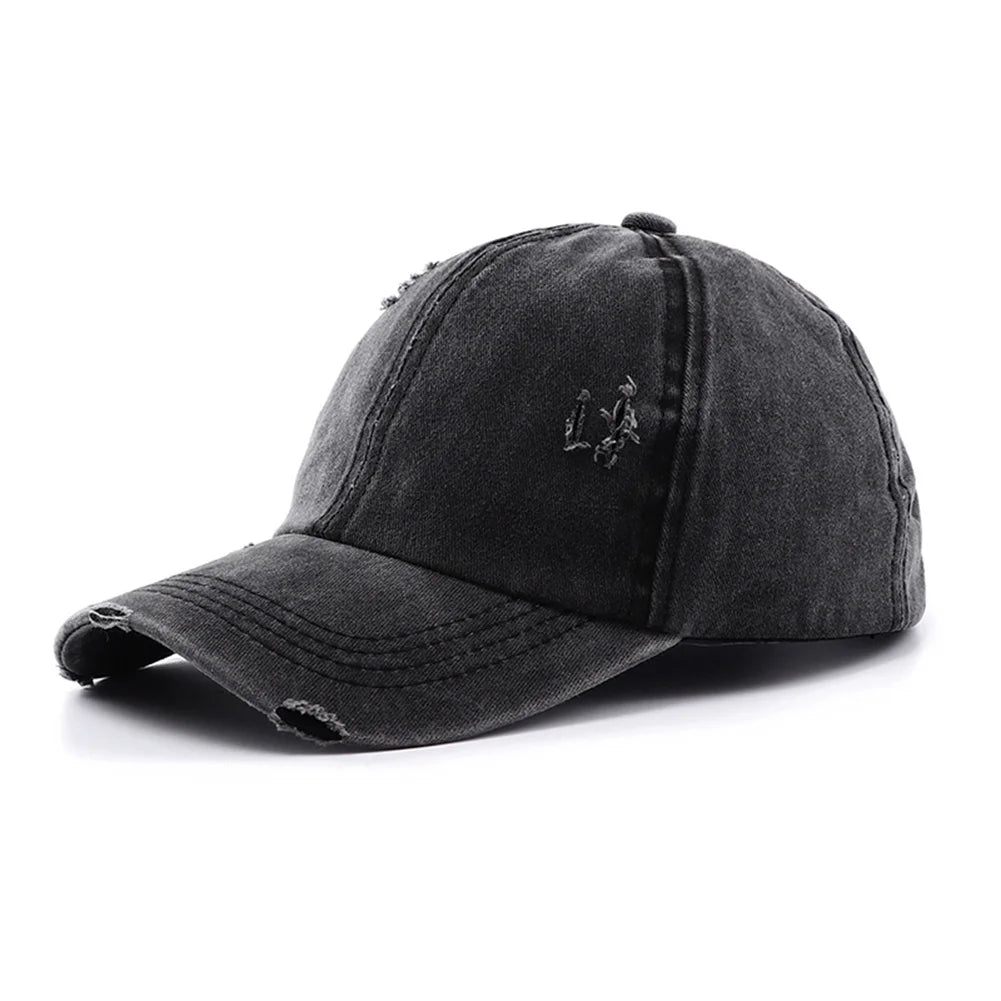 New Spring Summer Hip Hop Leopard Print Ponytail Baseball Cap Outdoor Adjustable Casual Ripped Dad Hats for Women Sunscreen Hat