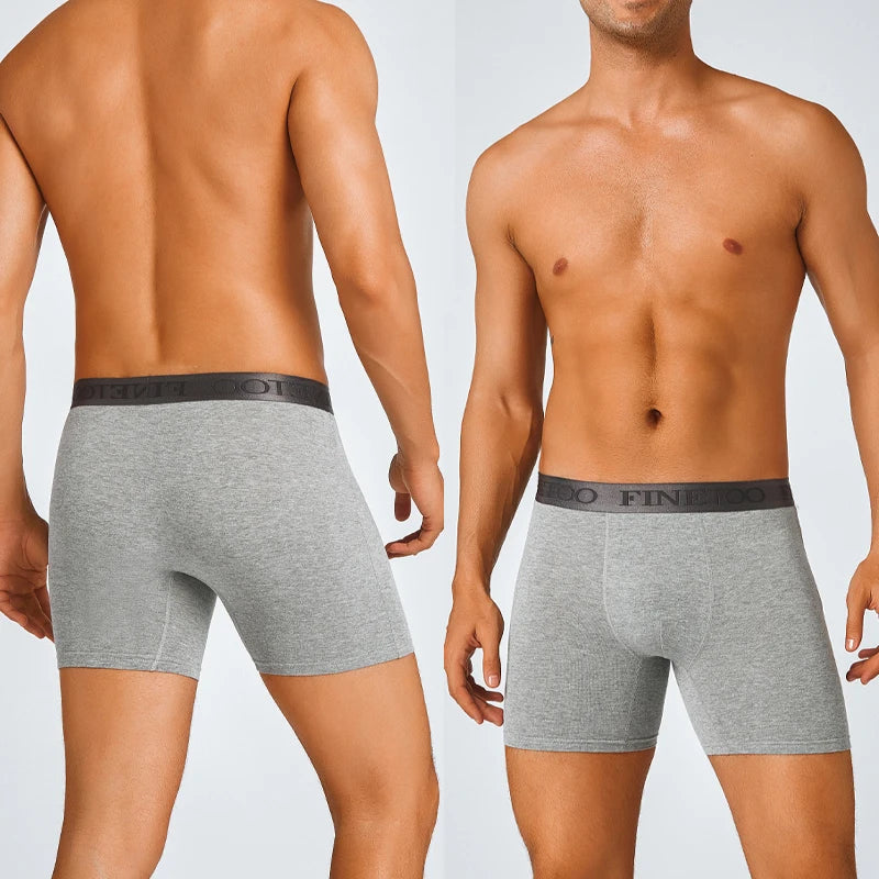 FINETOO 2pcs Cotton Long Boxers For Man Big Size Sports Fitness Pants Men Workout Tights Running Bottoming Shorts Panties S-XXL