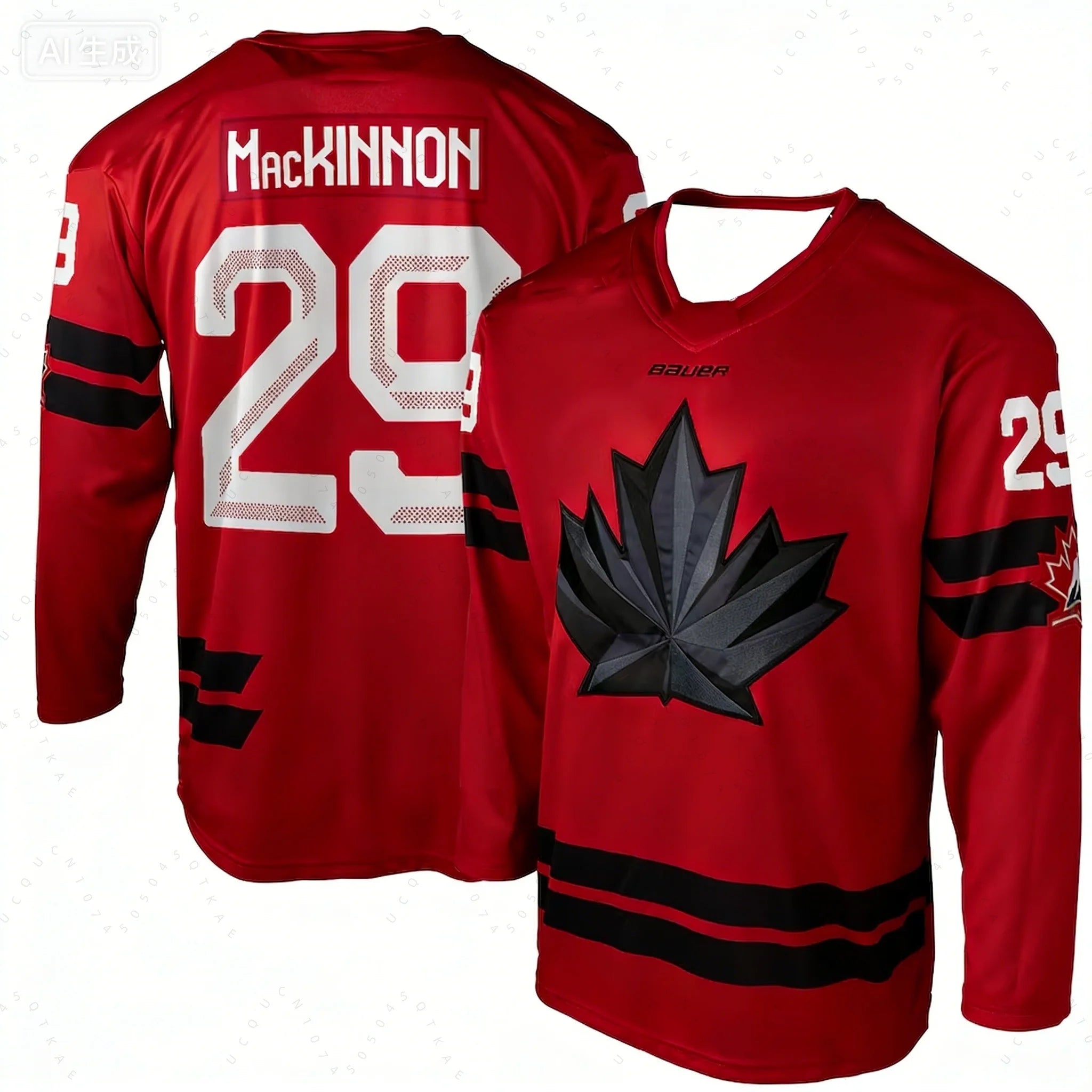 2026 NEW Men's Canada National Team Mackinnon 29 Ice Hockey Jersey Black Red Maple Leaf Long Sleeve Uniform