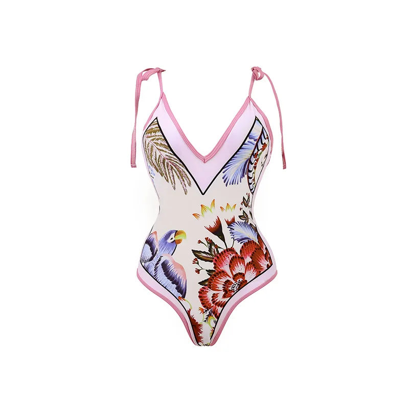 2025 Sexy Bikini Set Deep V Neck Retro Printed Women Swimwear Push Up Bikinis Swimsuit Skirt Female Biquini Dress Bathing Suit