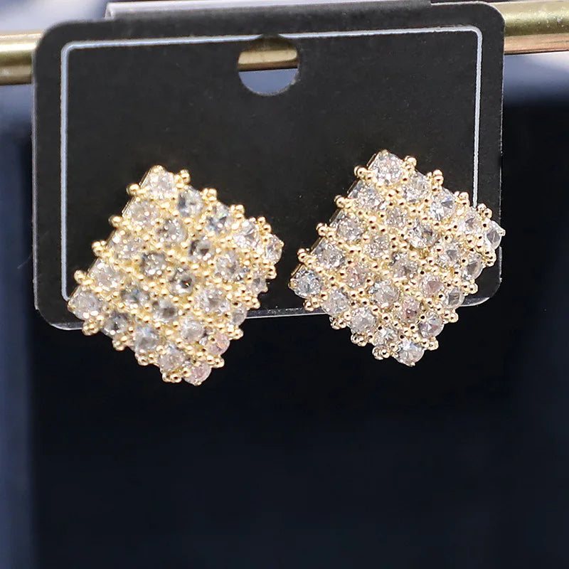 925 Sterling Silver New Bling Gold Silver Round Hip Hop Stud Earrings with Zircon Stone for Women Man Fashion Jewelry