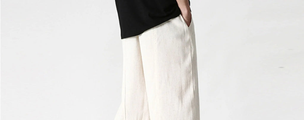 Summer Wide Leg Pants Men's Cotton Linen Harun Loose Pants Men Casual Elastic Waist Circumference Lantern Trousers Plus Size 5XL