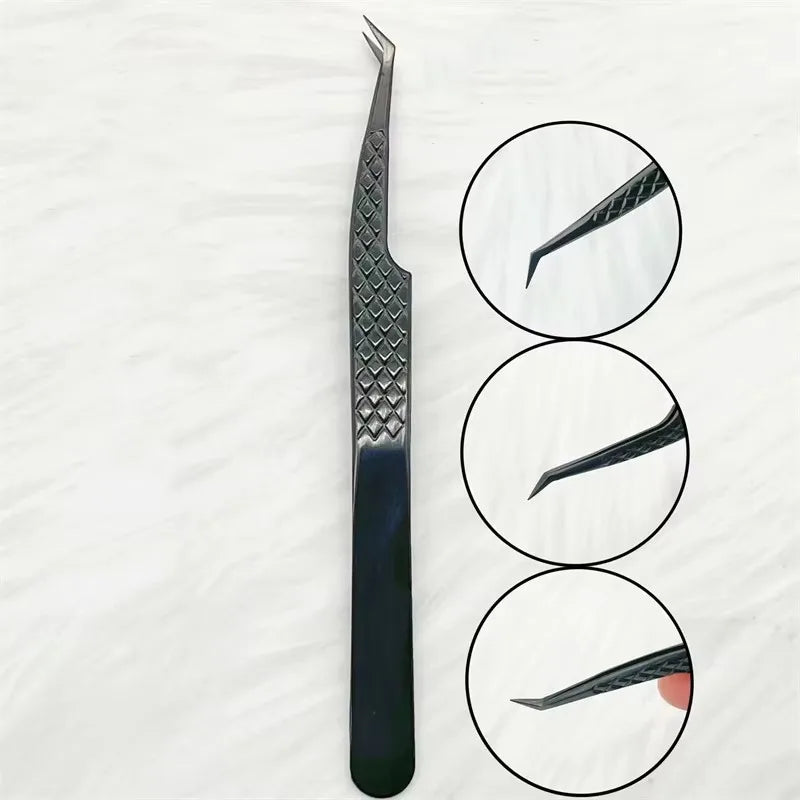Customized Private LOGO False Lash Tweezers For Eyelash Extensions Boot Isolation Clip Tongs Black Perfect Close Nail Art Tools