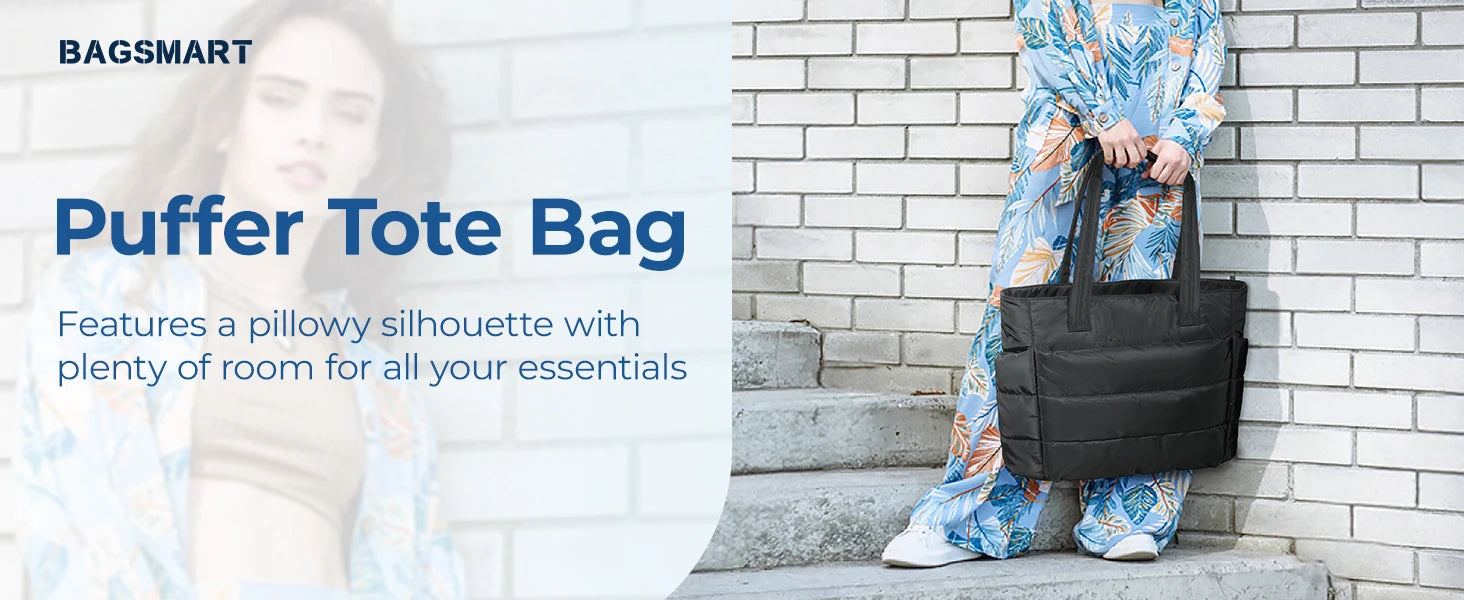 BAGSMART Padded Tote Bag Portable Woman Handbag Quilted Solid for Leisure Travel Large Capacity Mommy Diaper Bag