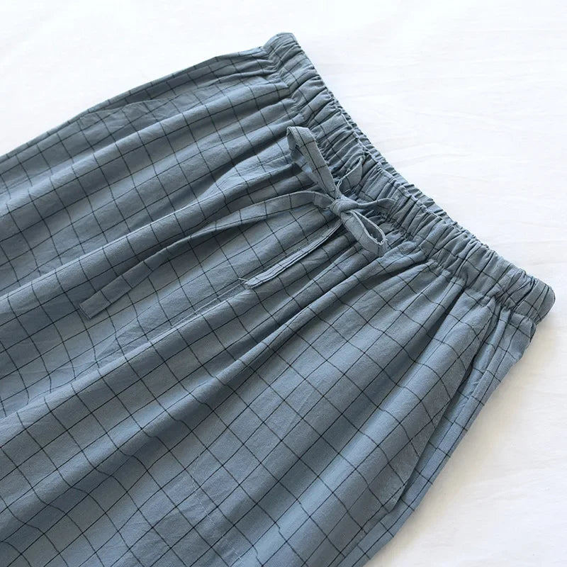 Men Pajama Pants Plaid Design Cotton Pajamas Long Trouser Spring Summer Male Thin Loose Sleep Bottoms Men Sleep Pants Plus Size