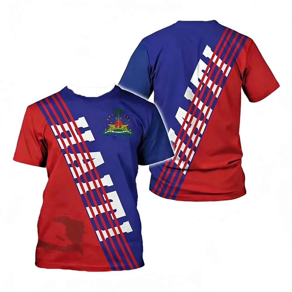 Haiti National Elements 3D Printed T-Shirt Patriotic Culture Casual Fabric T-Shirt Featuring National Flag Map And Emblem Design