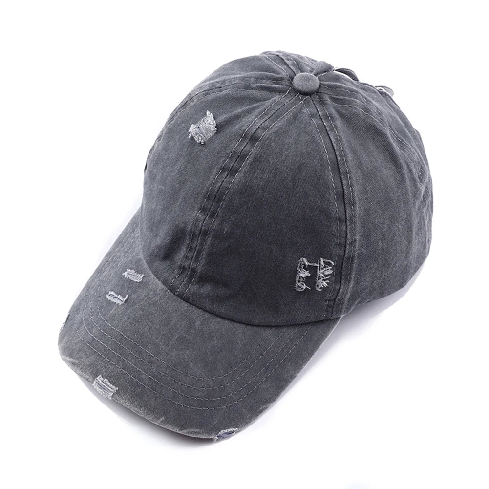 New Spring Summer Hip Hop Leopard Print Ponytail Baseball Cap Outdoor Adjustable Casual Ripped Dad Hats for Women Sunscreen Hat