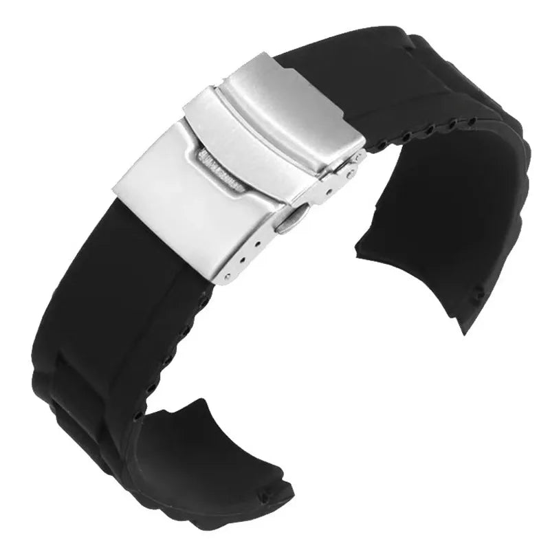 Silicone WatchBand 16mm 18mm 20mm 22mm 24mm 26mm Curved End Strap Folding Buckle Sport Bracelets Men Women Replacement Wristband