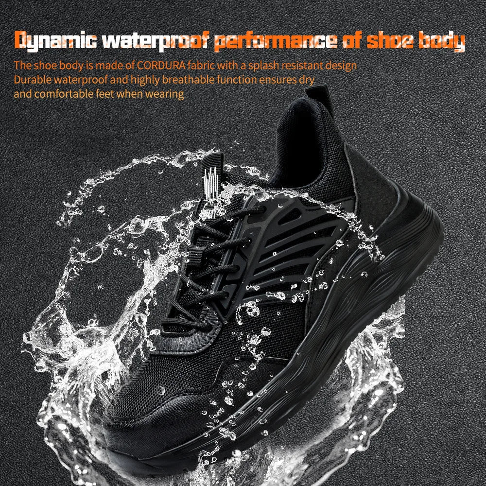 Men's Waterproof Steel Toe Shoes Safety Shoes Anti Compression Anti Puncture Comfortable Protection Pure Black Work Shoes