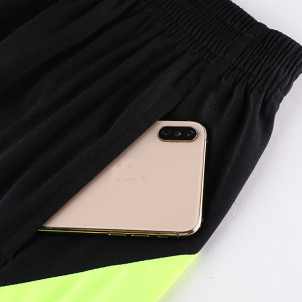 Mens Soccer Jersey Referee Outfit Football Match Uniform Tracksuit Turn-Down Collar Short Sleeve Pockets T-shirt with Shorts