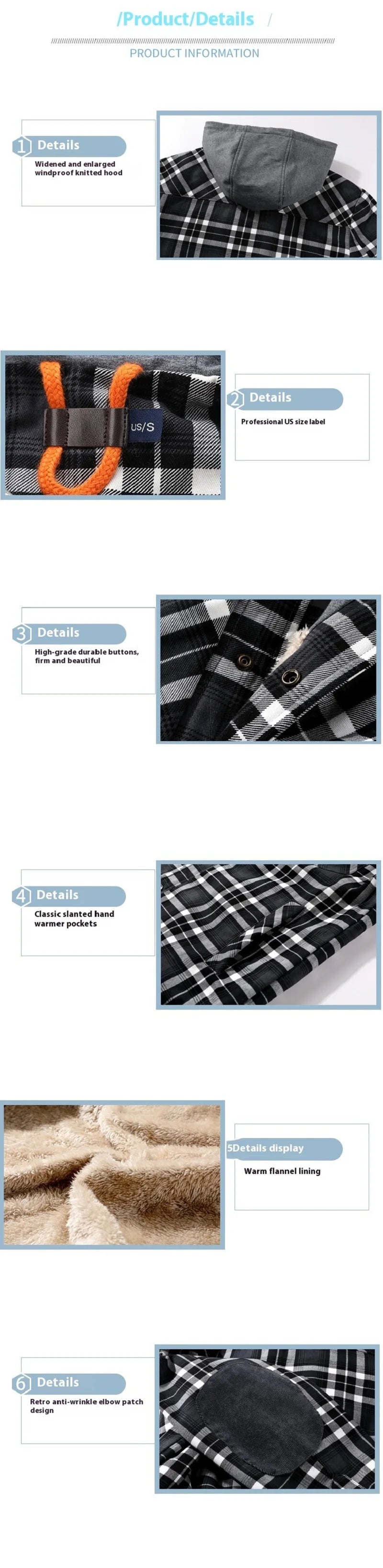 Winter Men Plaid Fleece Shirts Coats Mens Hooded Casual Shirts Man Sport Outdoor Loose Shirt Jacket Men Button Down Hoodie Shirt