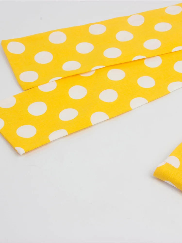 Tonval-Women's Retro Polka Dot Dress, Yellow Dress, Short Sleeve, V Neck, Belted, A Line, Summer Party, 50s Vintage Dresses