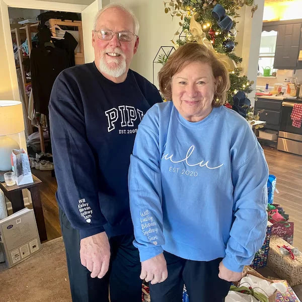 Custom Embroidered Sweatshirt, Name On Sleeve With Heart, Grandpa Shirt With Date, Daddy Est Year Shirt, Gift For New Dad