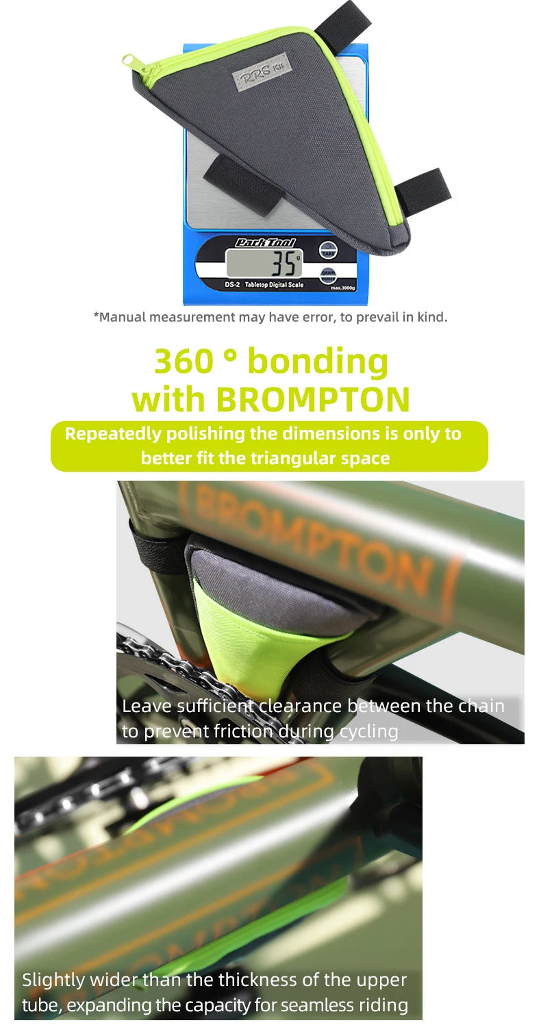 Rrskit Bicycle Triangle Bilateral Storage Bag Suitable For Brompton Bike Lightweight Triangle Multi Directional Storage Kit