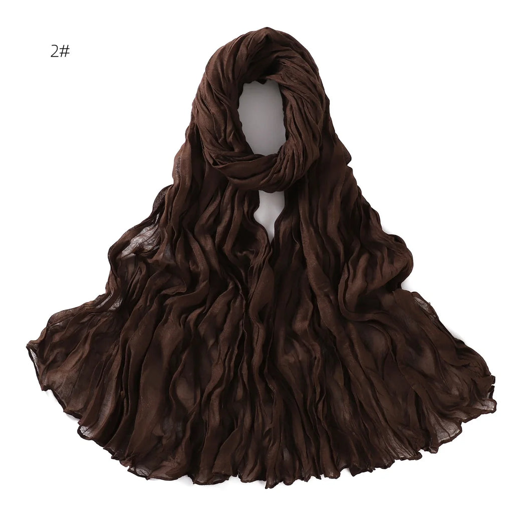 Crumpled Scarf For Women Girls Students Spring New Solid Color Cotton Voile Thin Scarves Soft Knitting Shawl Female Wrap Shawls