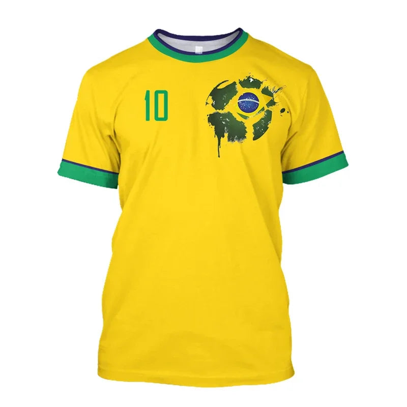 Simple Brazil Football T-shirts Summer Fashion Short Sleeve 3D Brazilian Flag Printed T Shirts Casual Sports Tops Men's Clothes
